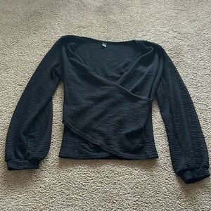 SHEIN Black Crossover Waffle-Knit Sweater